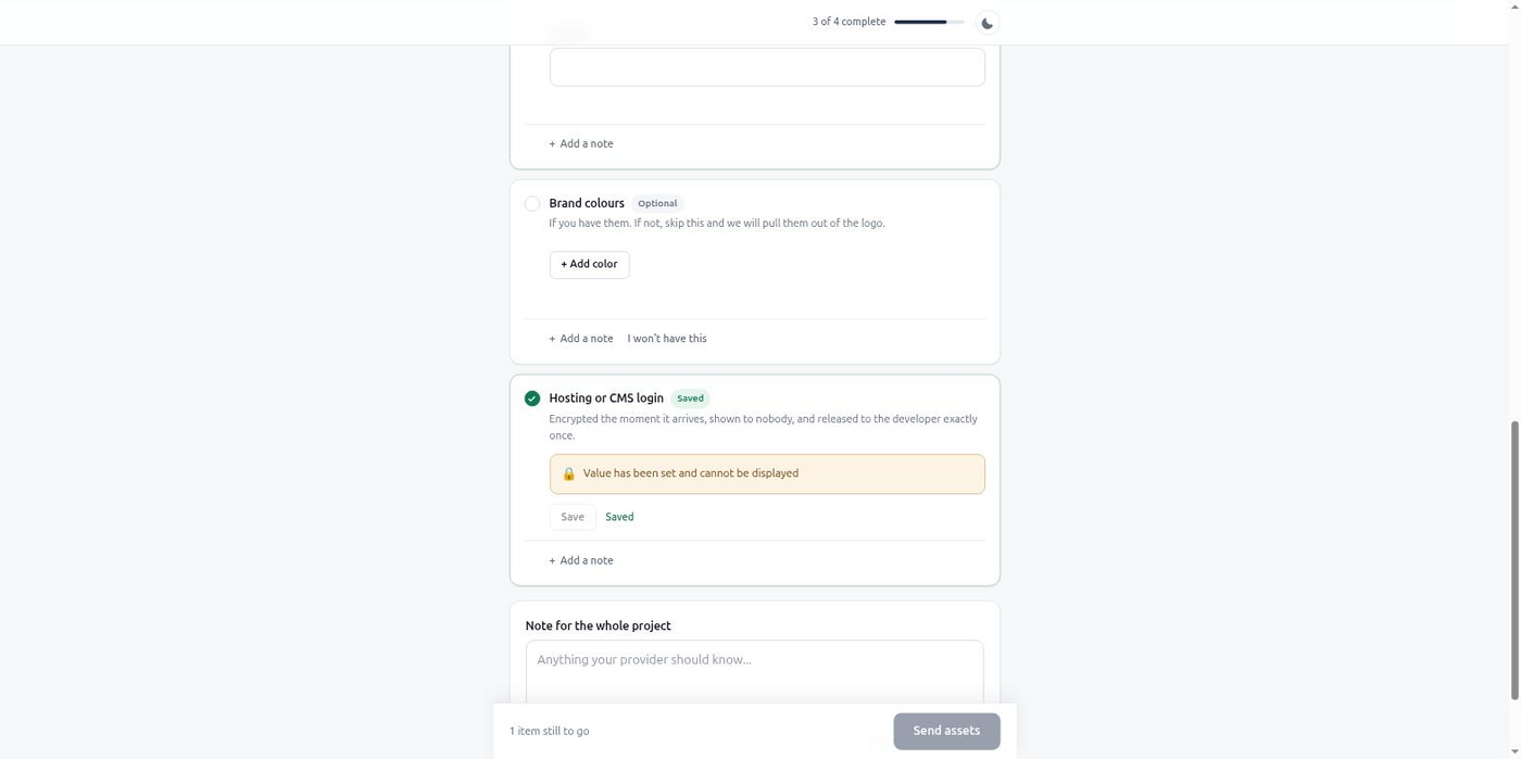 The client's portal after they finish submitting everything, right before the completion webhook fires
